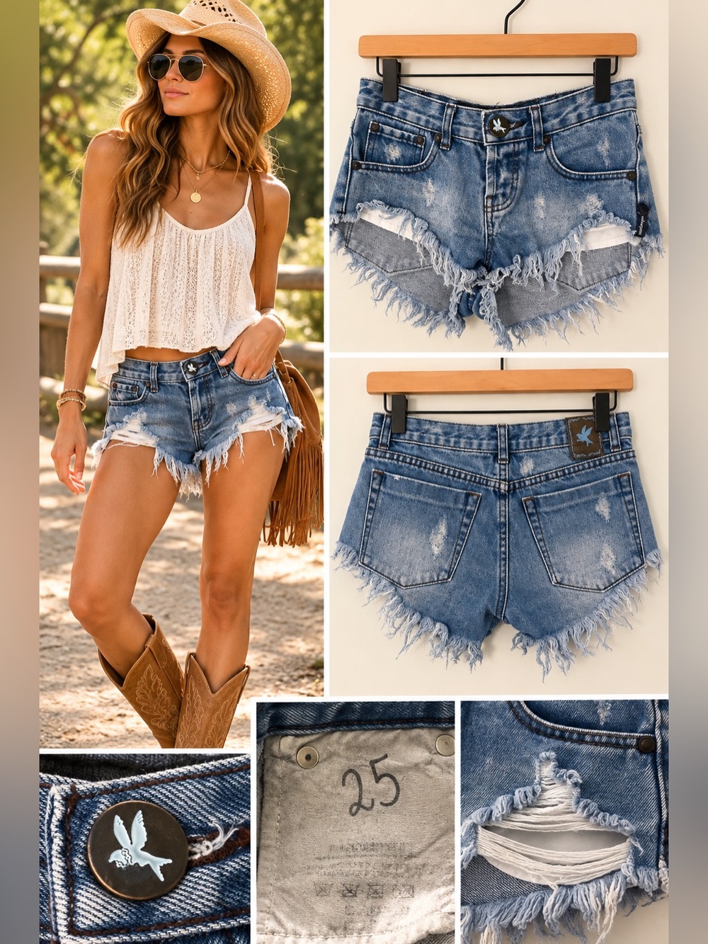 One Teaspoon Distressed Denim Cutoff Shorts Frayed Hem Size 25